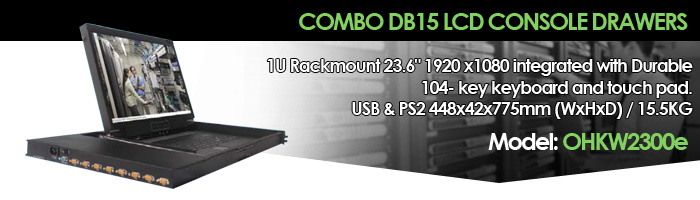 TWO VIEW LCD CONSOLE DRAWERS - 2U Rackmount Dual 2 x 19" LCD (Model: OHK2D119e)