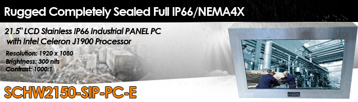 21.5" LCD Monitor Rugged Completely Sealed Full IP66/NEMA4X Stainless Steel Chassis/Surface Mount w/ Intel Celeron J1900 processor (Model: SCHW2150-SIP-PC-E)